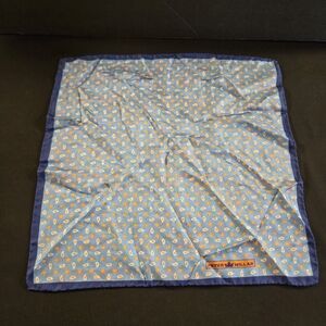 Peter Millar Blue Printed Silk Pocket Square W/Orange Designs Reversible Paisley
